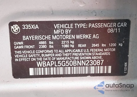 2011 BMW 335I xDrive from USA, damaged, VIN WBAPL5G50BNN23087